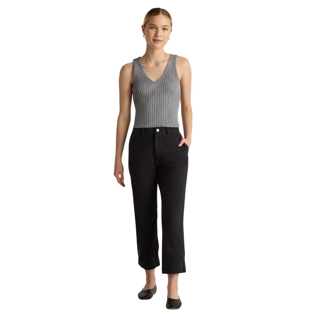 Quince Black Organic Stretch Cotton Twill Straight Leg Cropped Pants Sz 2/28 NWT - Picture 2 of 6